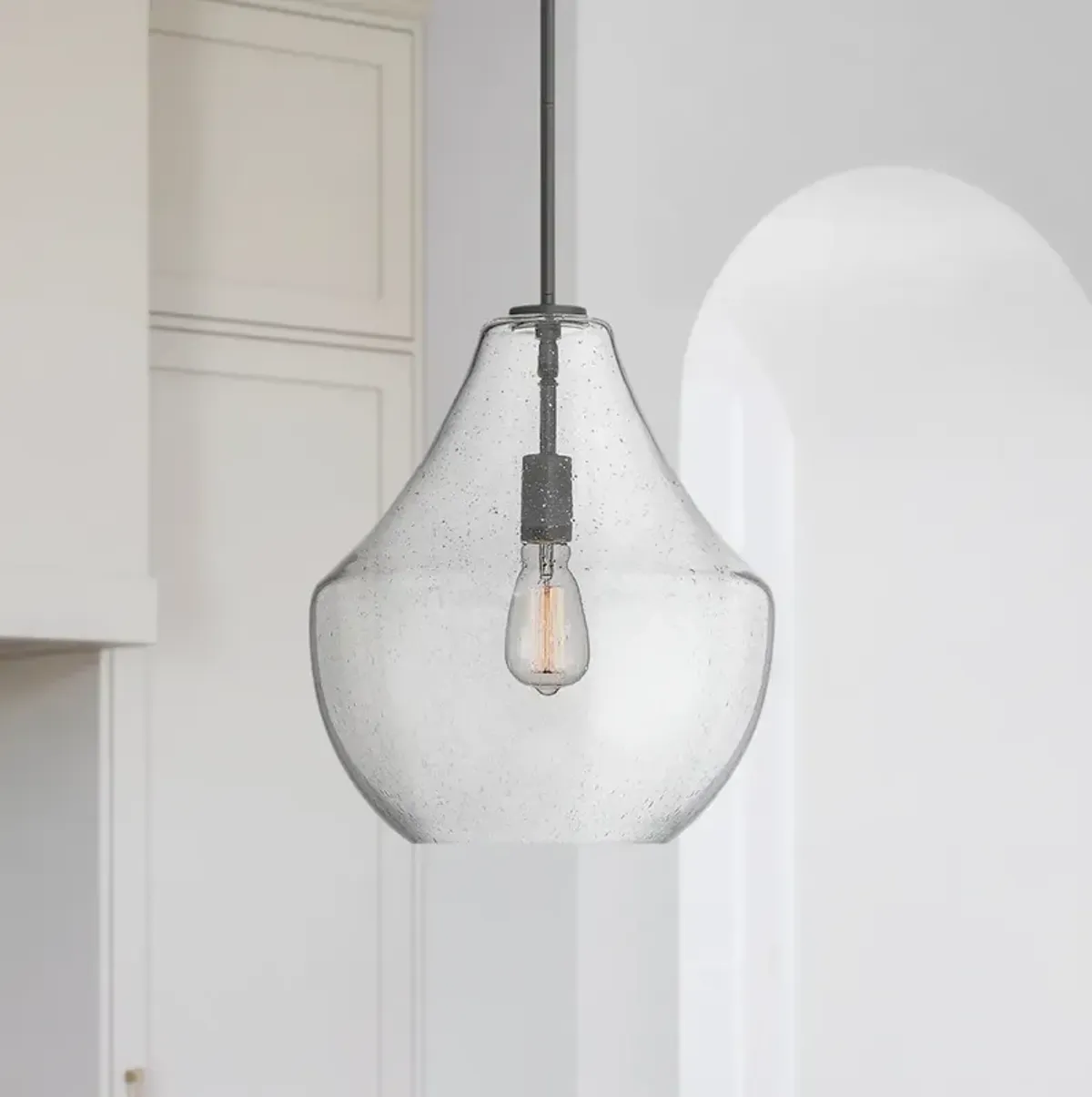 Possini Euro Stephanie 14" Wide Black and Glass Pendant Light