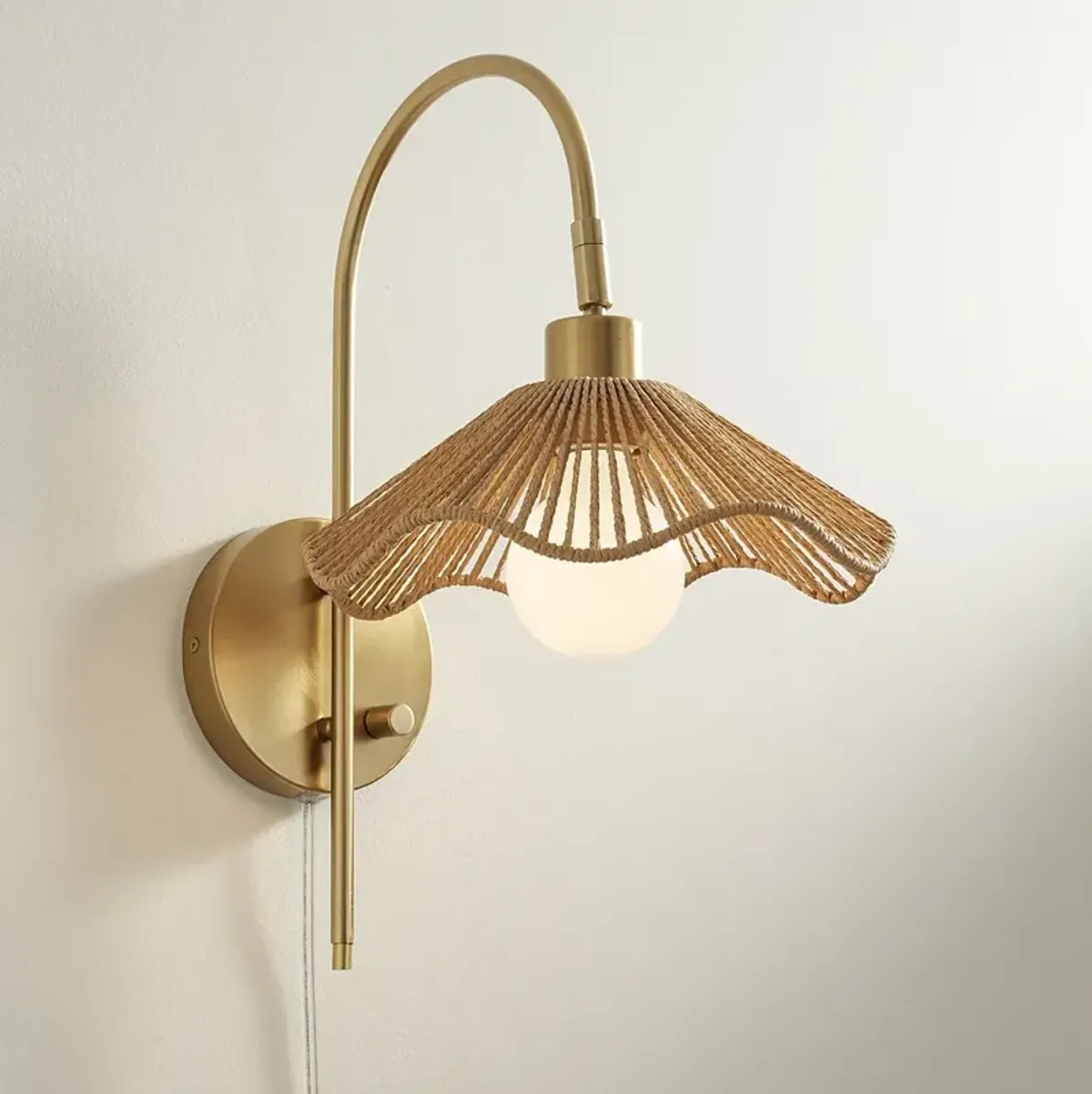 Possini Euro Primrose 17 1/4" H Brass and Sea Grass Plug-In Wall Lamp