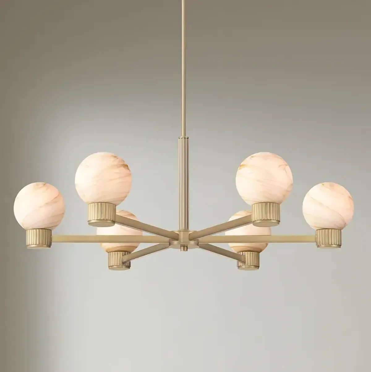 Possini Euro Jupiter 36"W Brass and Glass 6-Light Chandelier