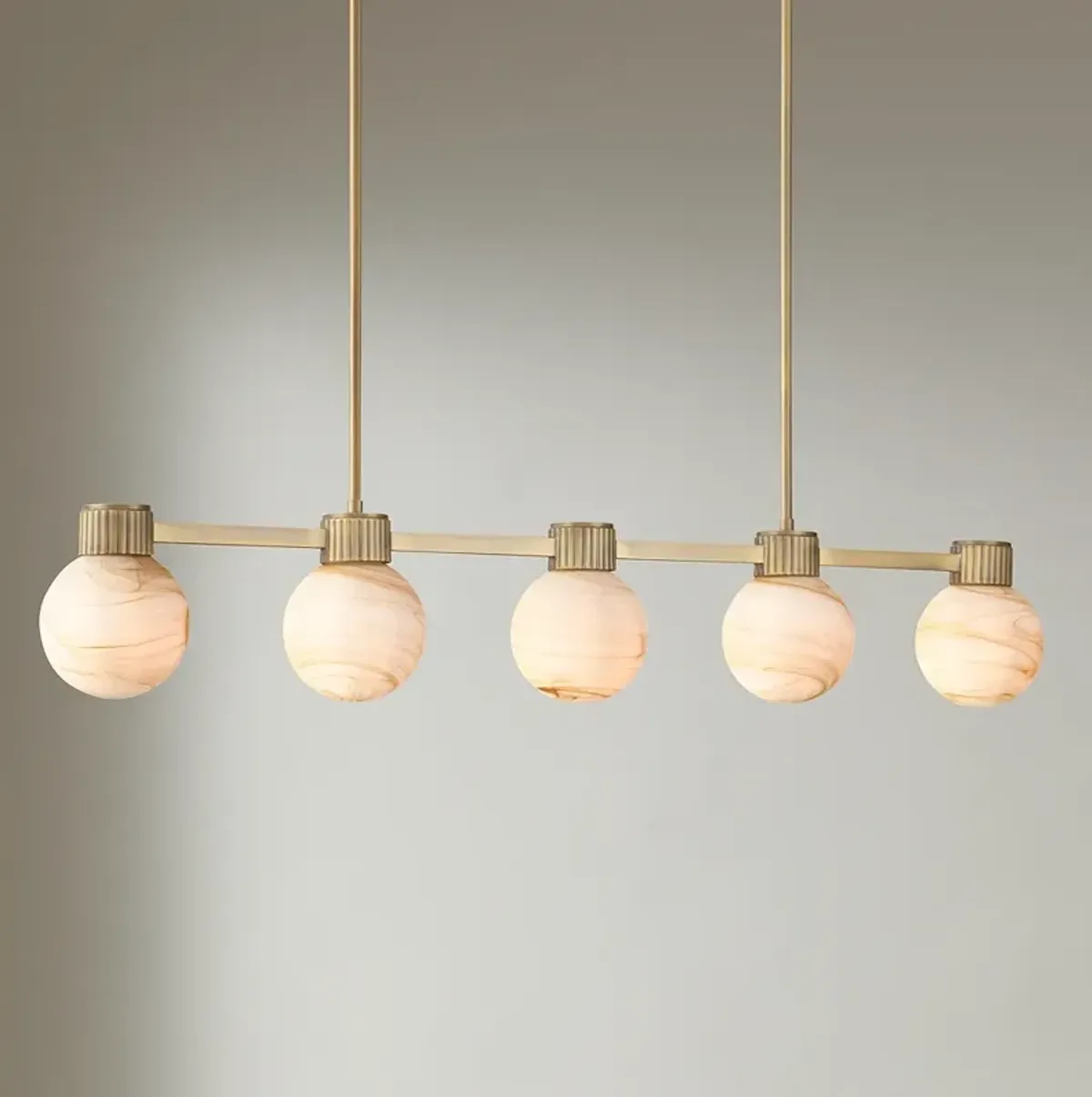 Possini Euro Jupiter 45"W Brass and Glass 5-Light Linear Chandelier