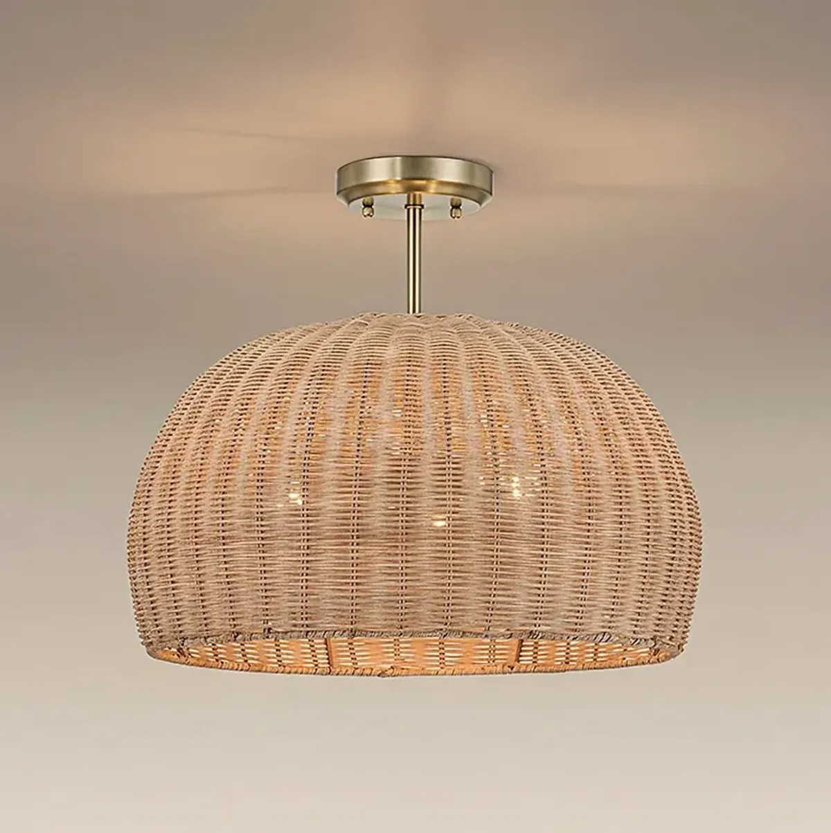Possini Euro Fitzwilliam 18"W Brass and Wicker 3-Light Ceiling Light