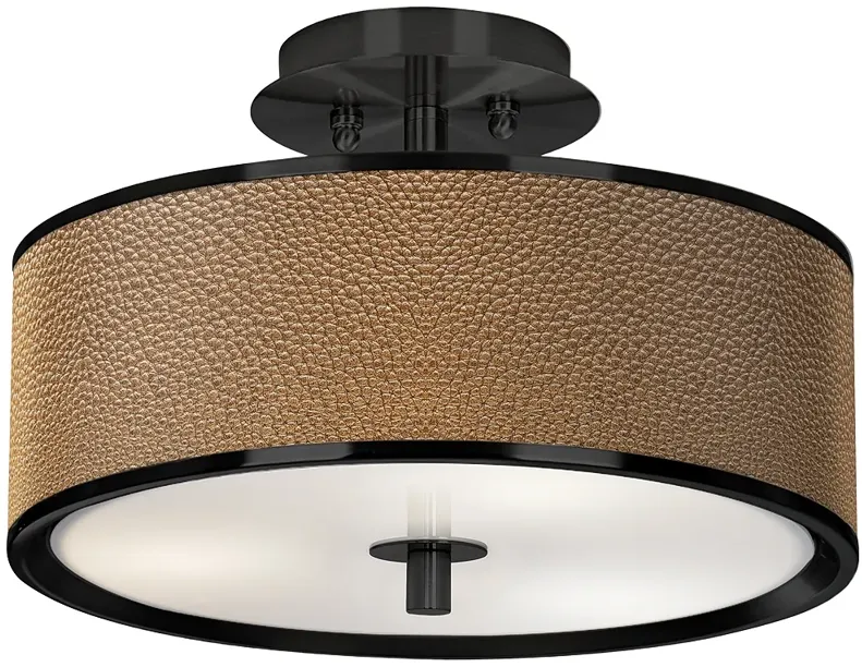 Simulated Leatherette Black 14" Wide Ceiling Light