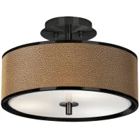 Simulated Leatherette Black 14" Wide Ceiling Light