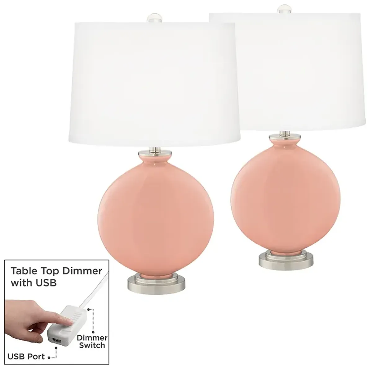 Mellow Coral Carrie Table Lamp Set of 2 with Dimmers