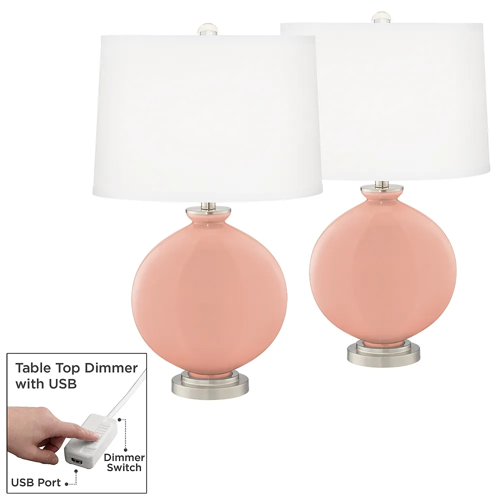 Mellow Coral Carrie Table Lamp Set of 2 with Dimmers