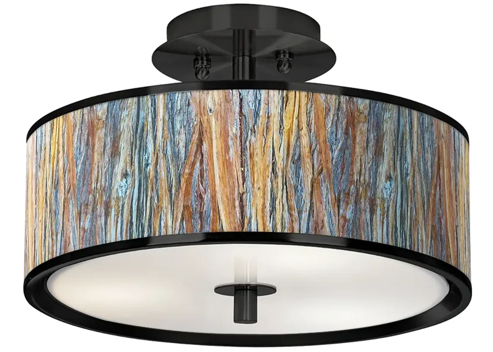 Giclee Glow 14" Wide Striking Bark Shade Black Drum Ceiling Light