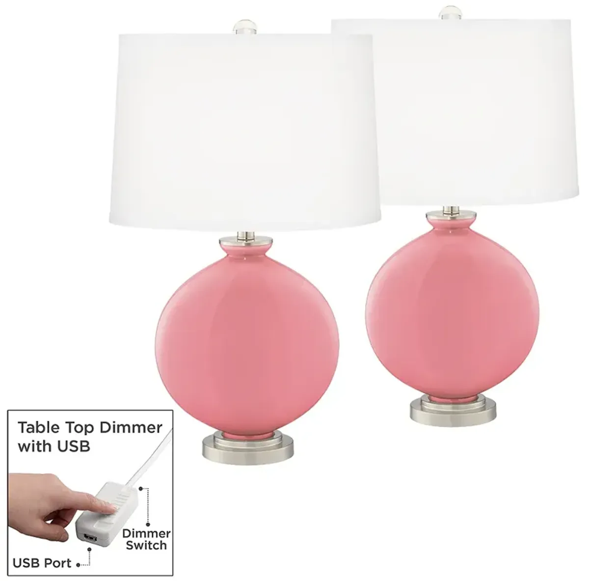 Haute Pink Carrie Table Lamp Set of 2 with Dimmers