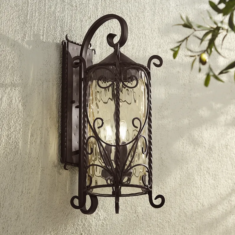 Casa Seville 27"H Dark Walnut Iron Scroll Outdoor Wall Light