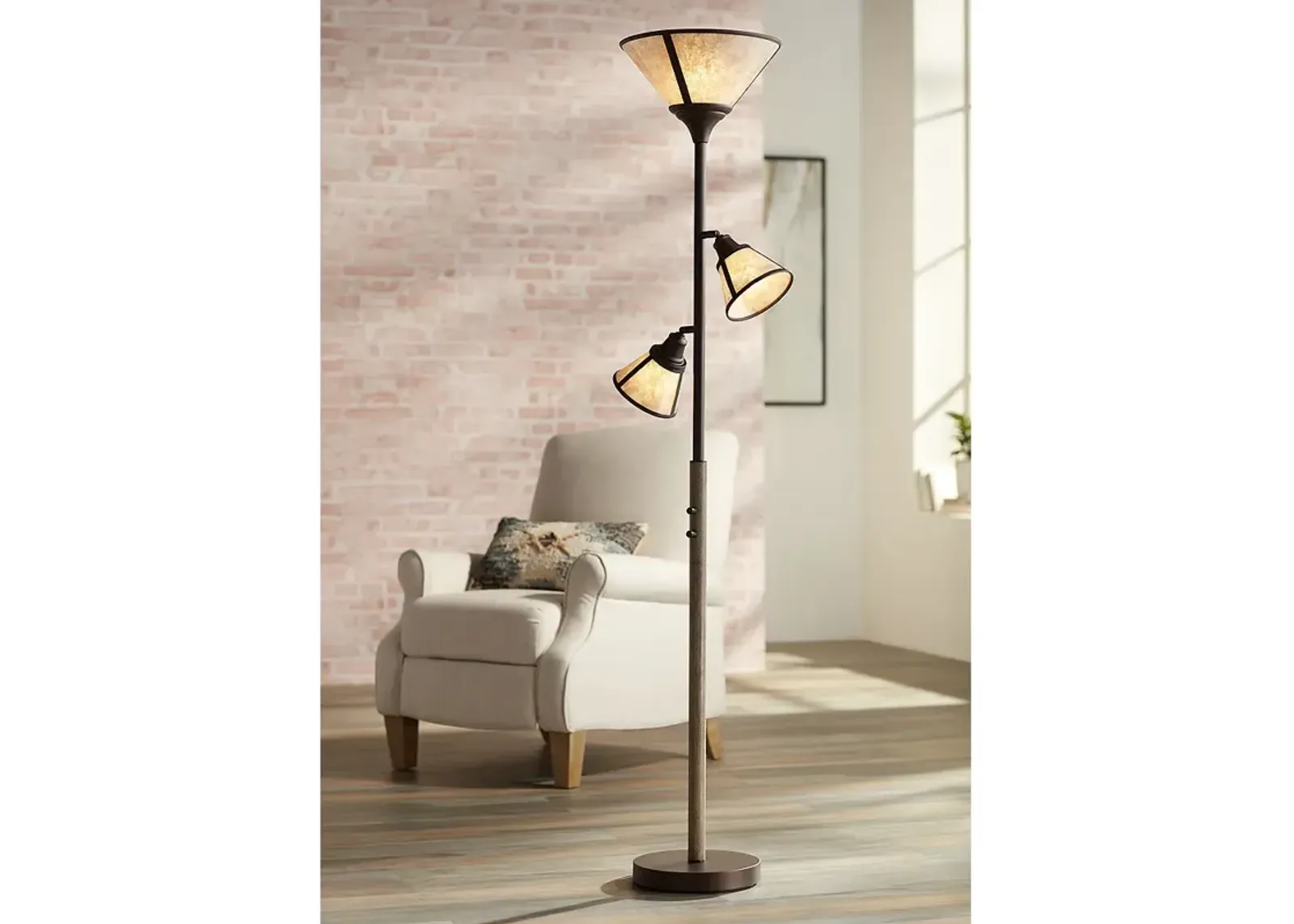 Franklin Iron Works Plymouth 72" Bronze and Mica Torchiere Floor Lamp