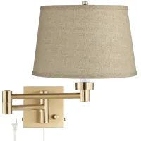 Barnes and Ivy Burlap and Warm Gold Plug-In Swing Arm Wall Light