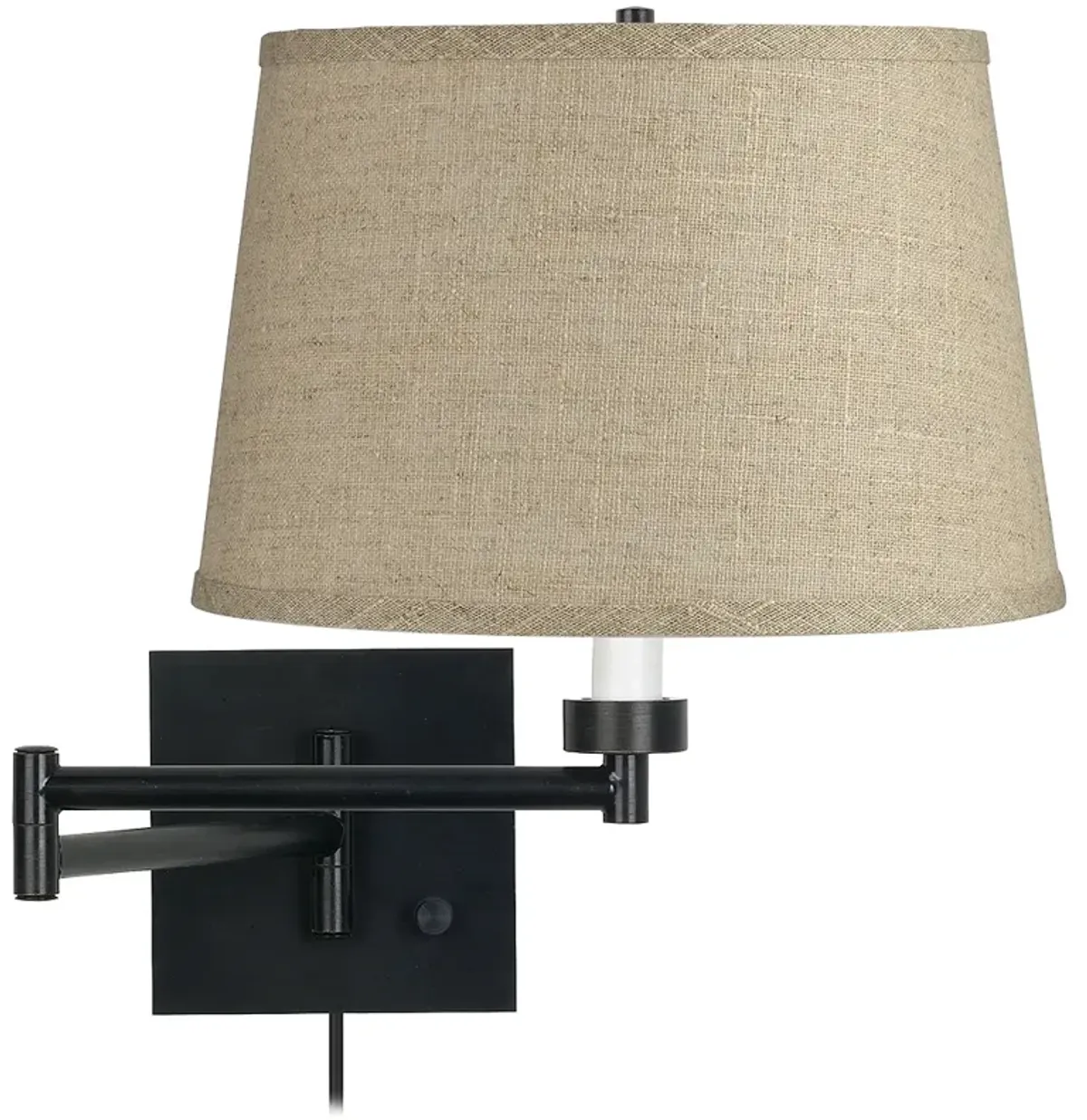 Barnes and Ivy Espresso Black Burlap Drum Shade Plug-In Swing Arm Wall Lamp