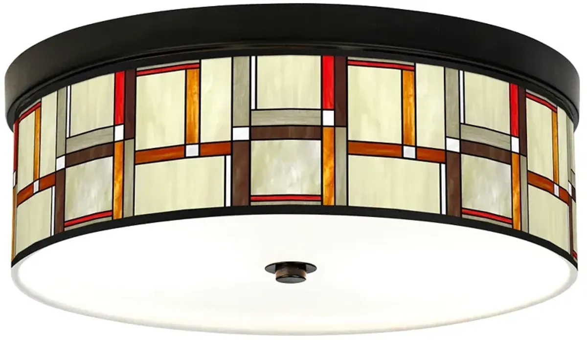 Giclee Gallery Modern Squares 14" Rustic Bronze LED Ceiling Light
