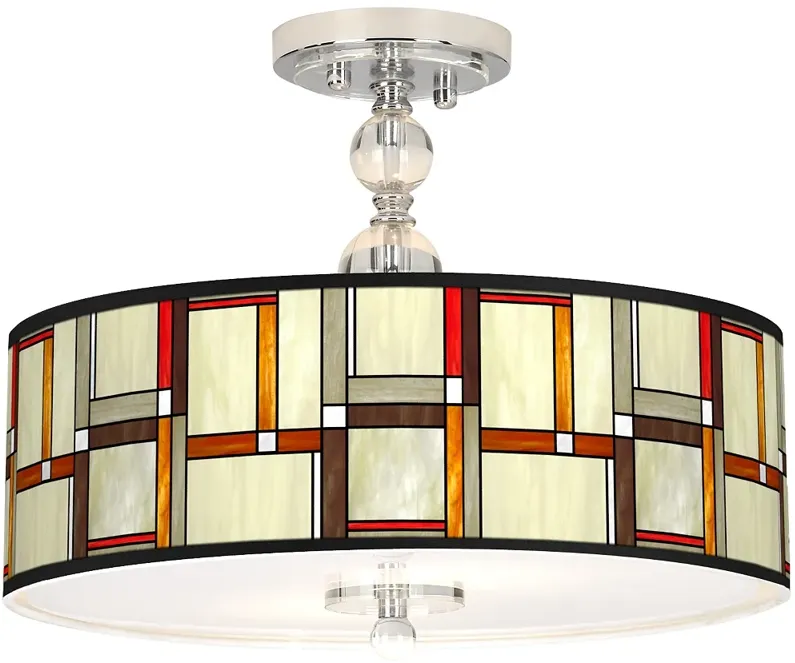 Modern Squares Giclee 16" Wide Semi-Flush Ceiling Light