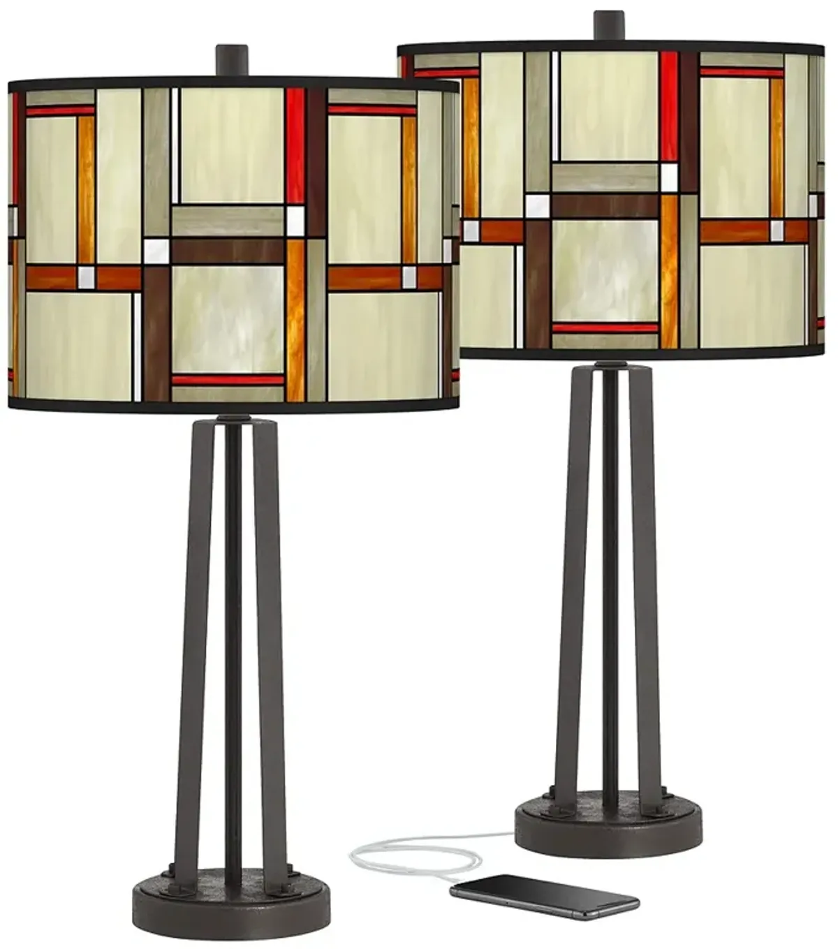 Giclee Glow Susan 25 1/2" Modern Squares Bronze USB Lamps Set of 2