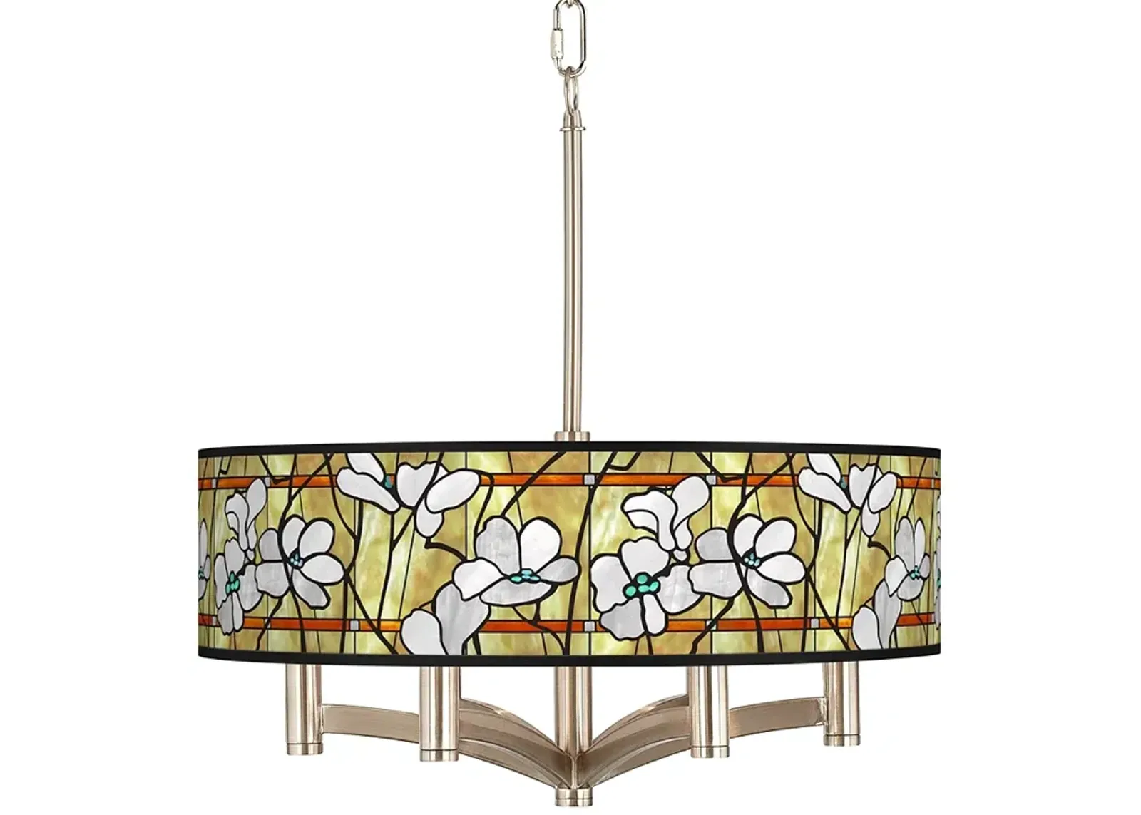 Giclee Glow Magnolia Mosaic 20" 6-Light Nickel Pendant Chandelier