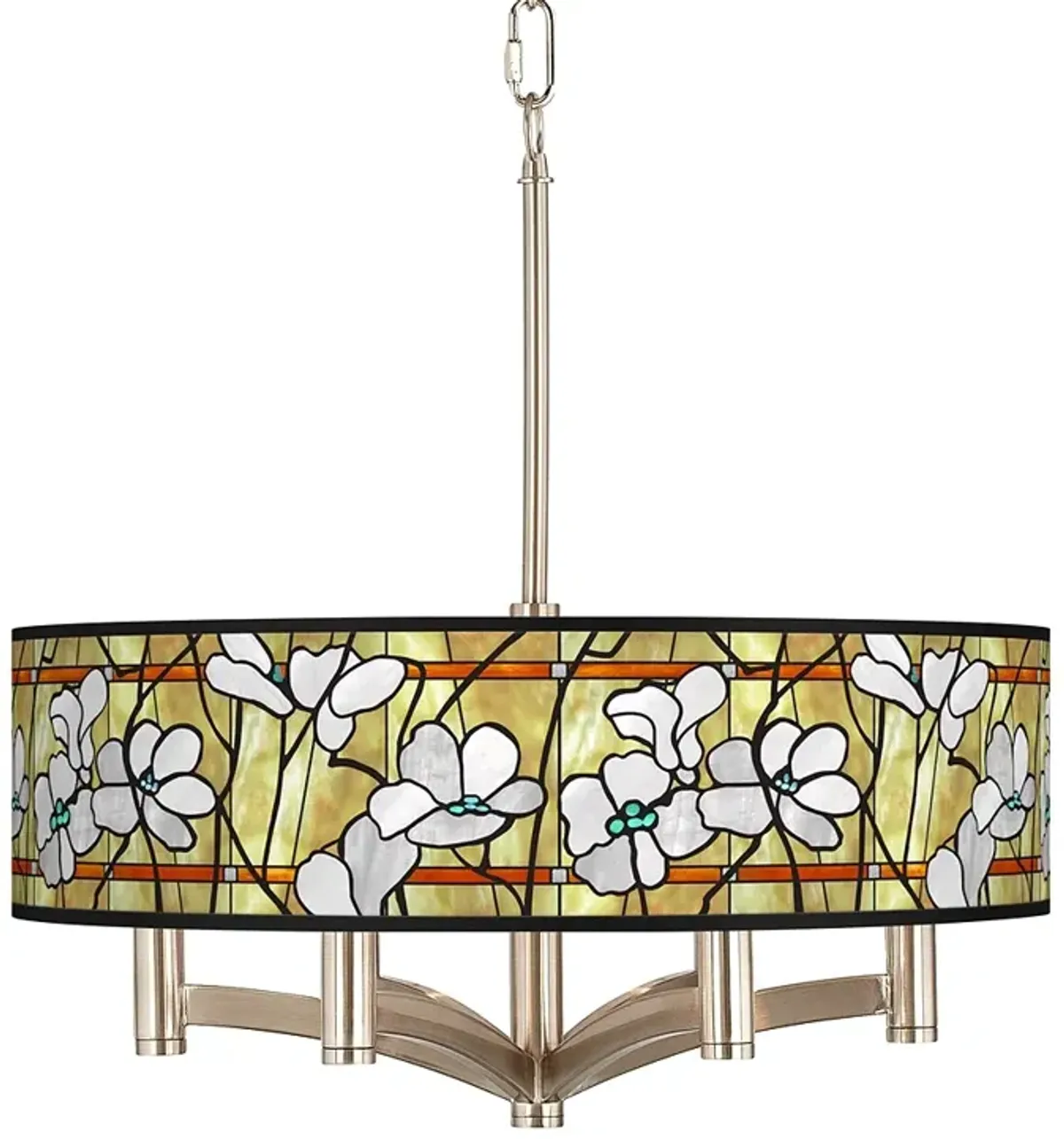 Giclee Glow Magnolia Mosaic 20" 6-Light Nickel Pendant Chandelier