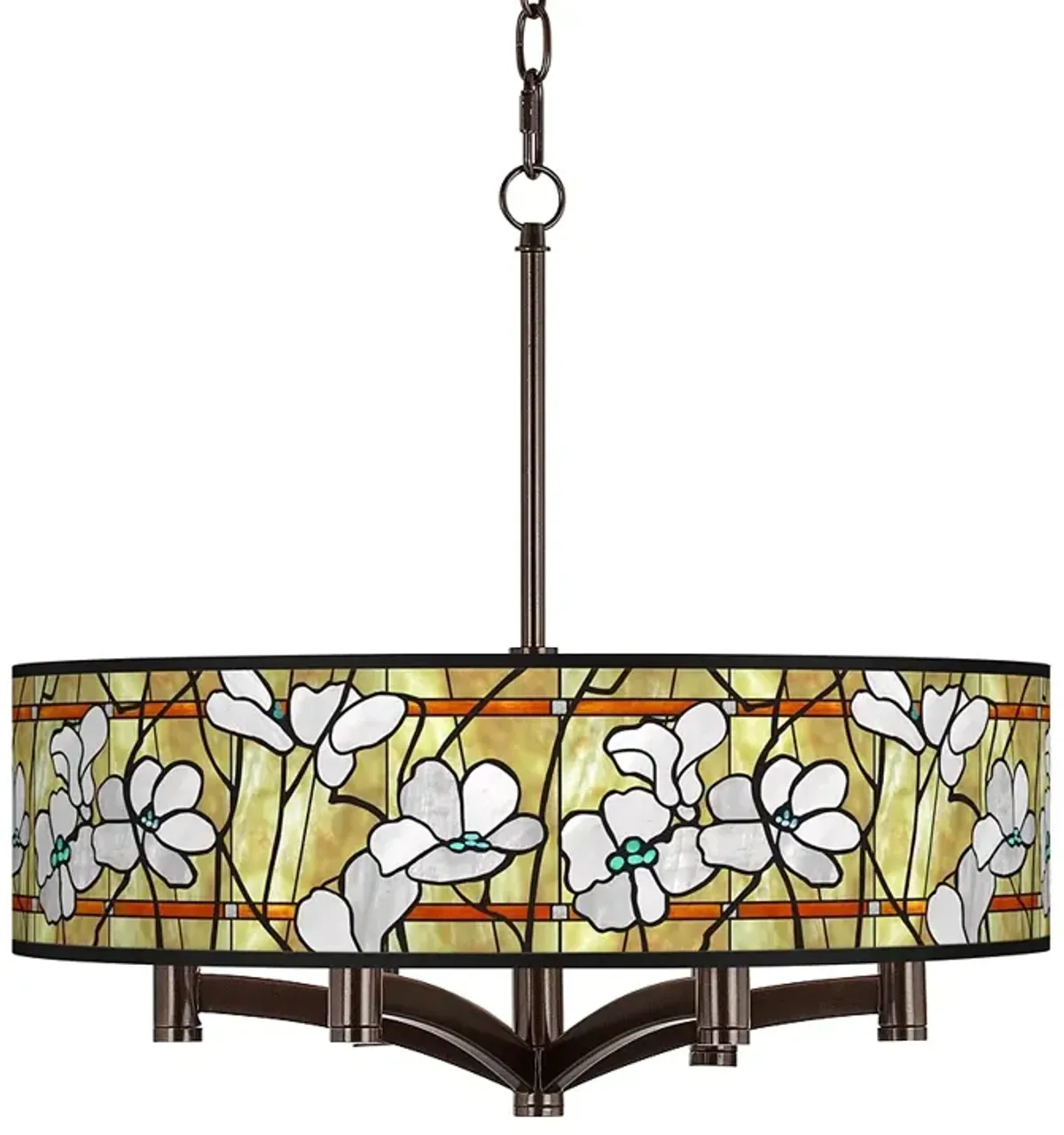 Giclee Glow Ava 20" Magnolia Mosaic 6-Light Bronze Pendant Chandelier