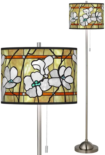 Magnolia Mosaic Brushed Nickel Pull Chain Floor Lamp