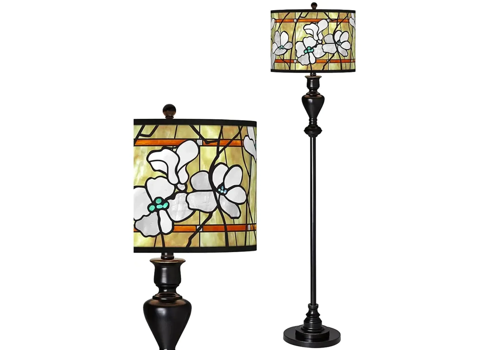 Magnolia Mosaic Giclee Glow Black Bronze Floor Lamp