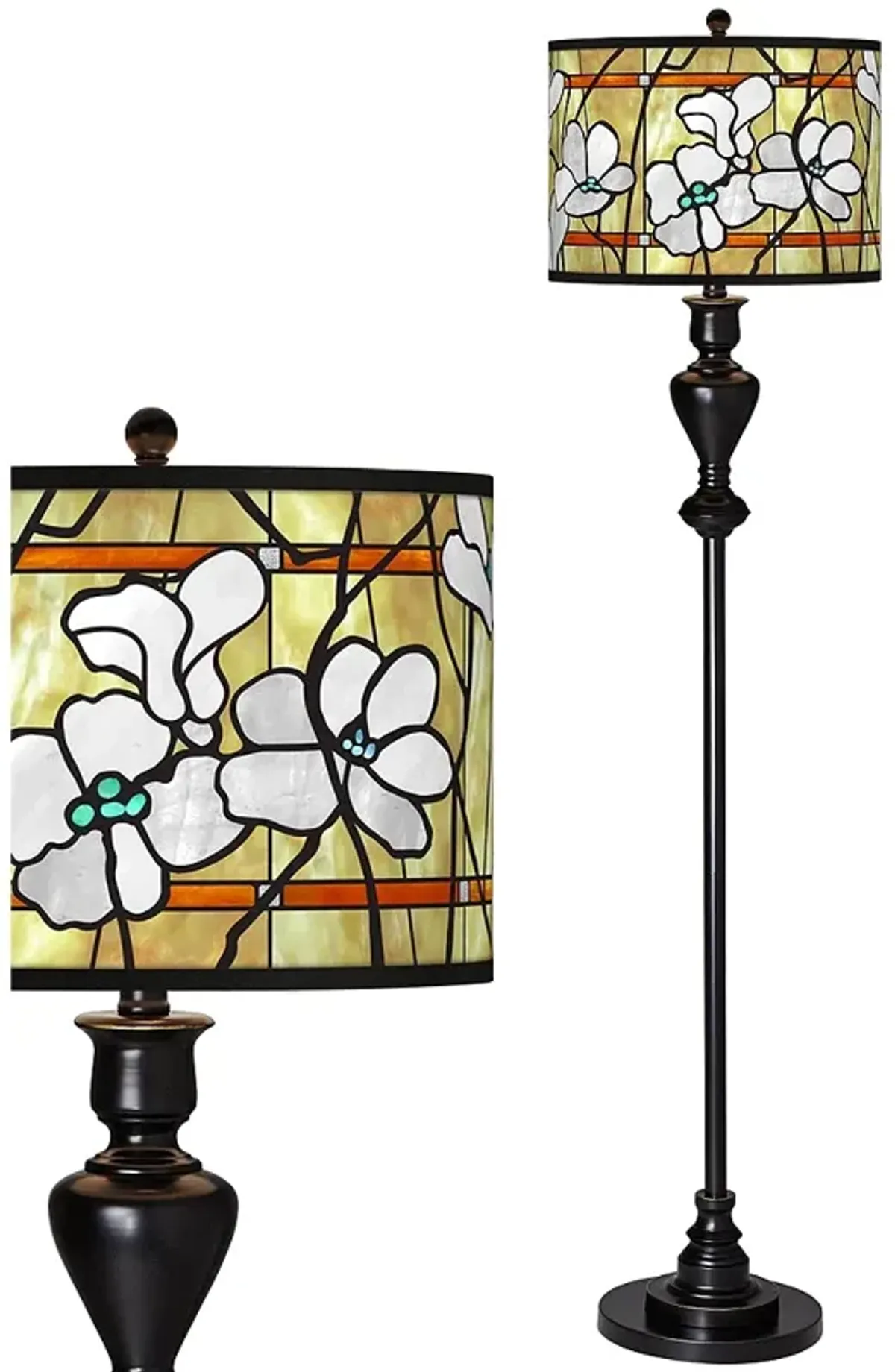 Magnolia Mosaic Giclee Glow Black Bronze Floor Lamp