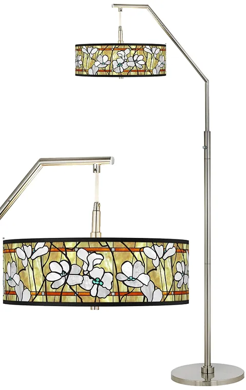 Magnolia Mosaic Giclee Shade Arc Floor Lamp