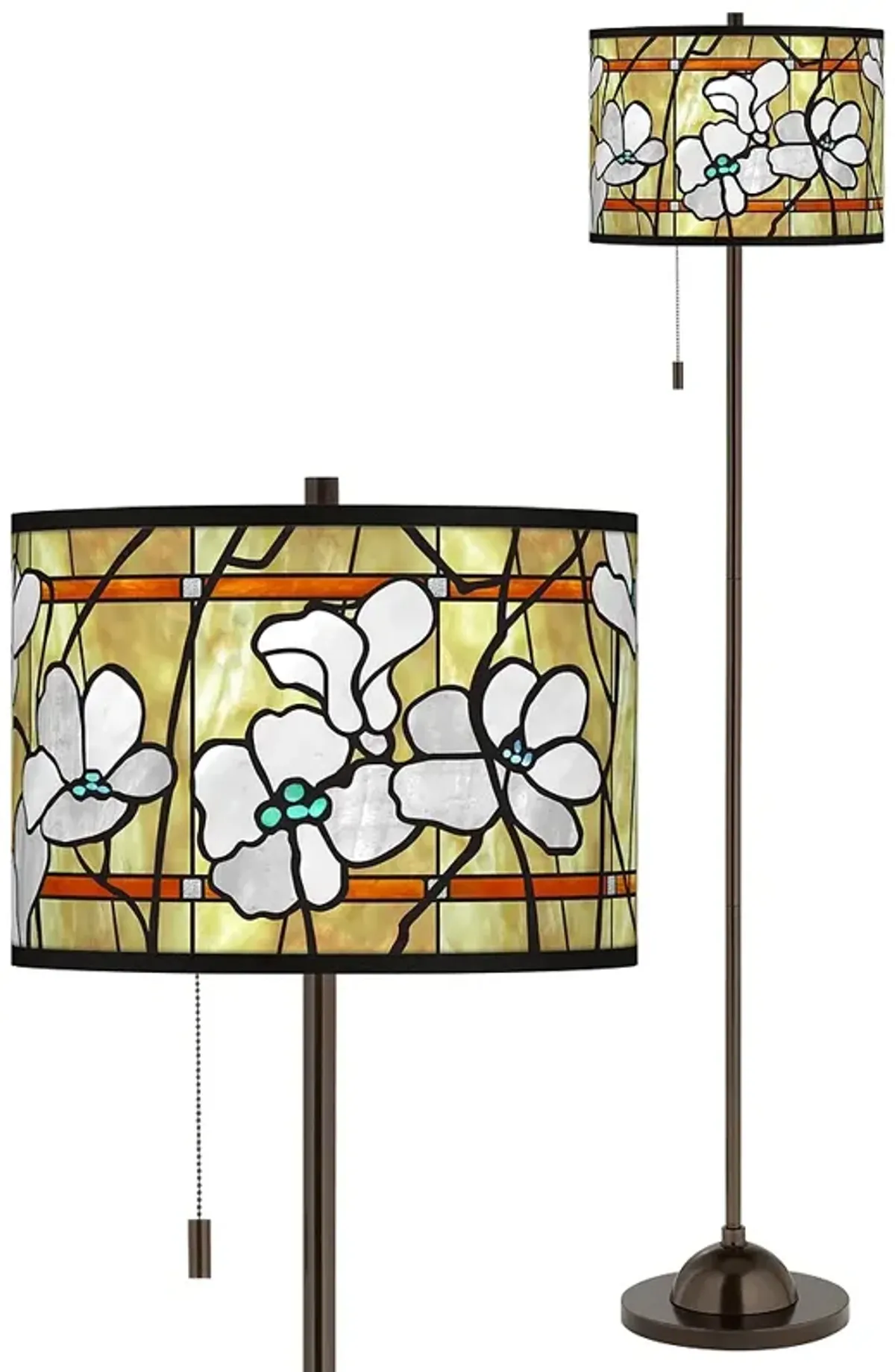 Magnolia Mosaic Giclee Glow Bronze Club Floor Lamp