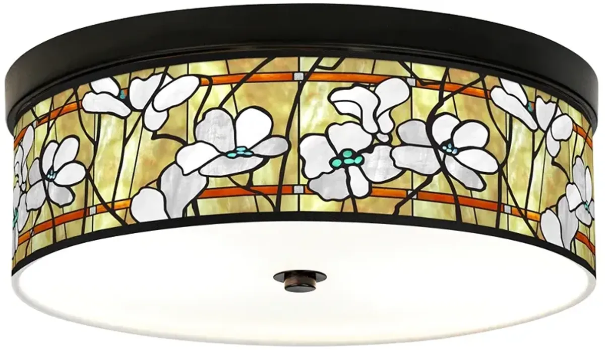 Giclee Gallery Magnolia Mosaic Print 14" Wide Bronze LED Ceiling Light