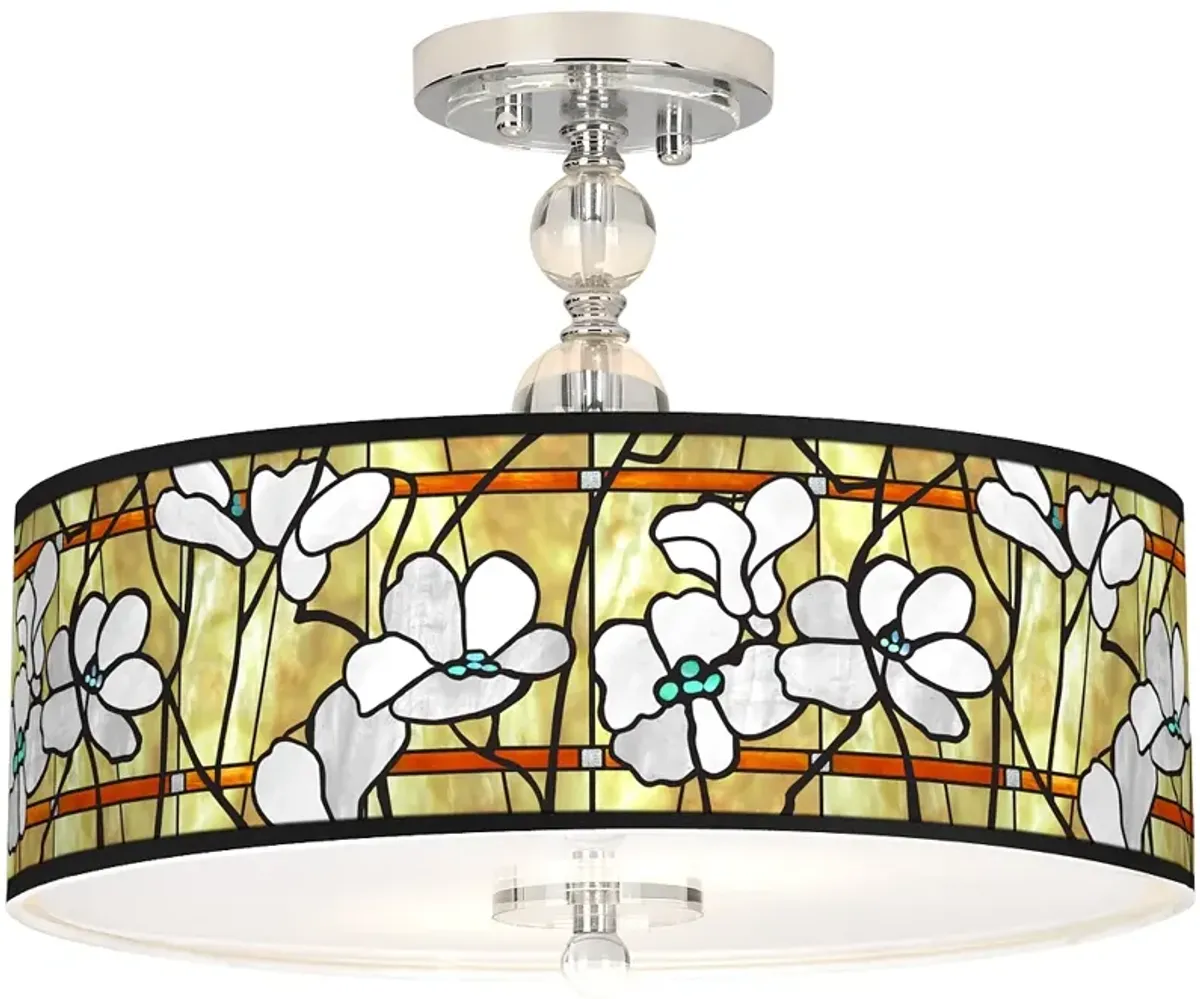 Magnolia Mosaic Giclee 16" Wide Semi-Flush Ceiling Light