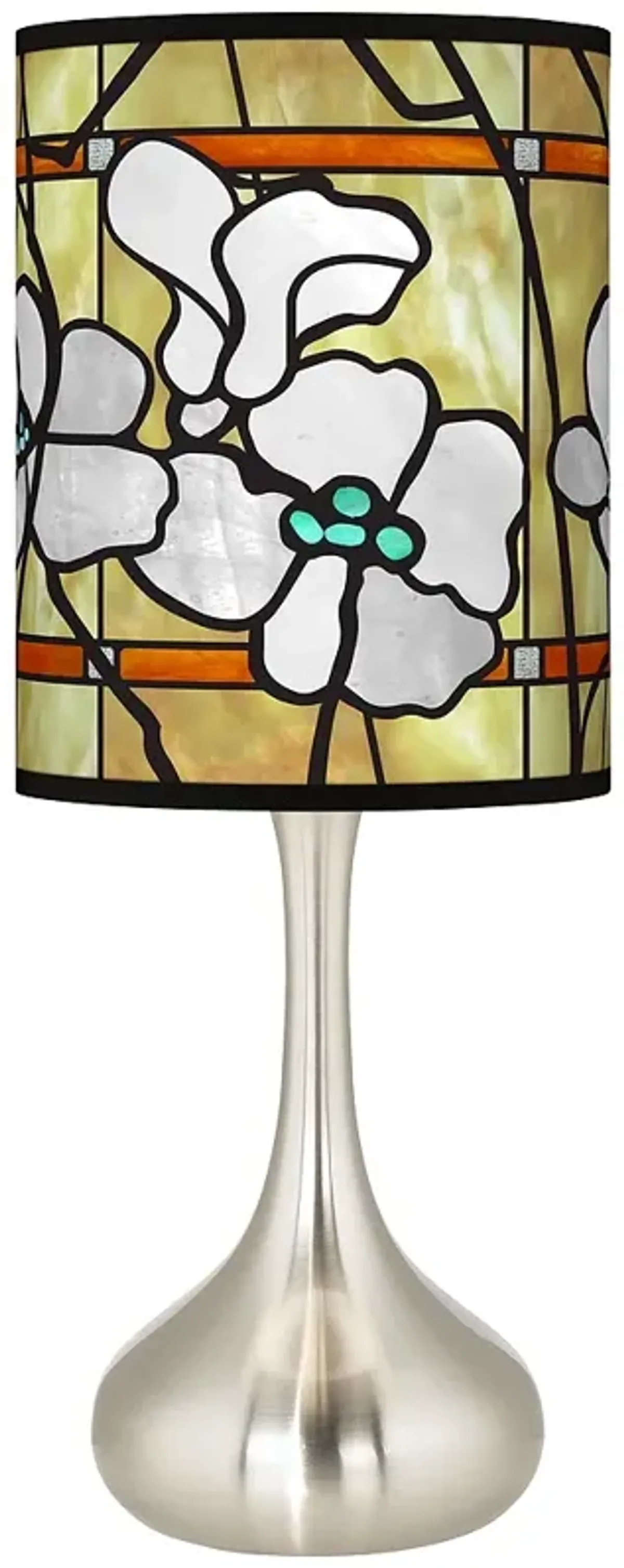 Droplet Accent Table Lamp with Magnolia Mosaic Pattern Printed Shade