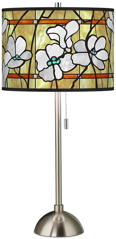 Magnolia Mosaic Giclee Brushed Nickel Table Lamp