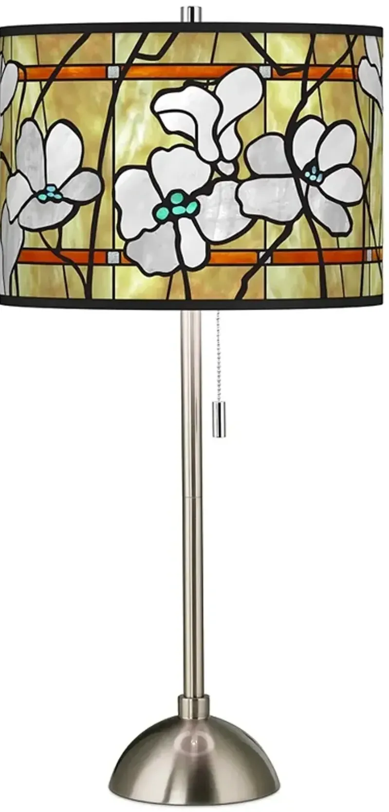 Magnolia Mosaic Giclee Brushed Nickel Table Lamp