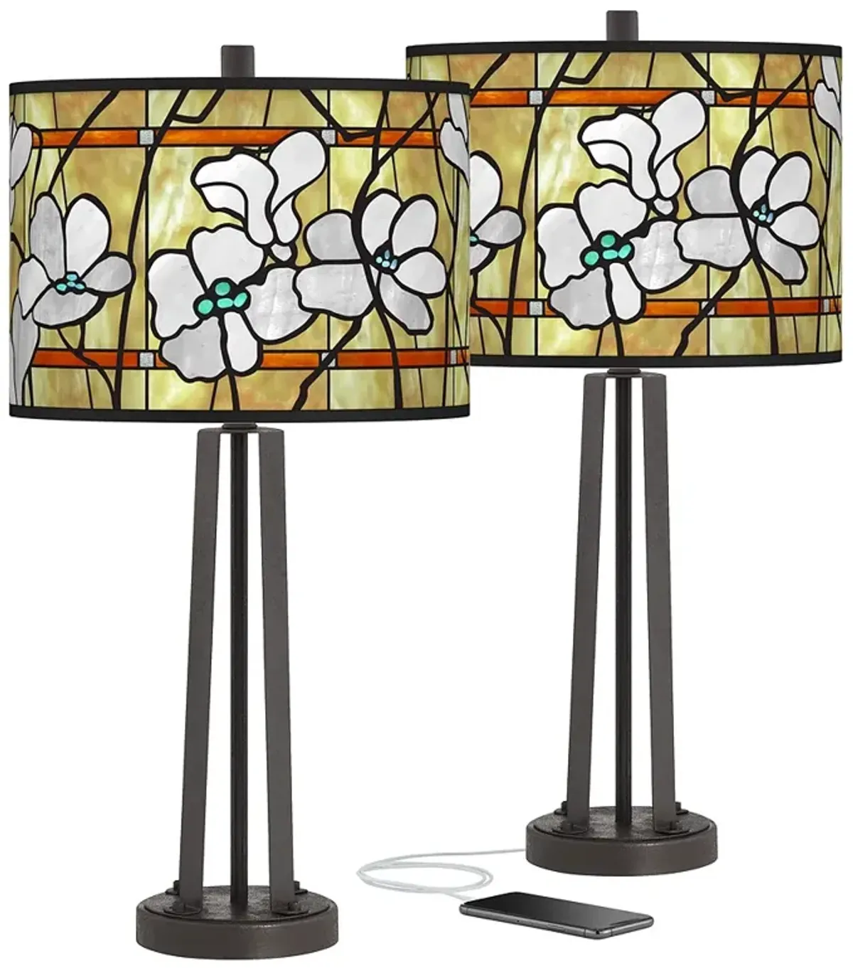 Magnolia Mosaic Susan Dark Bronze USB Table Lamps Set of 2