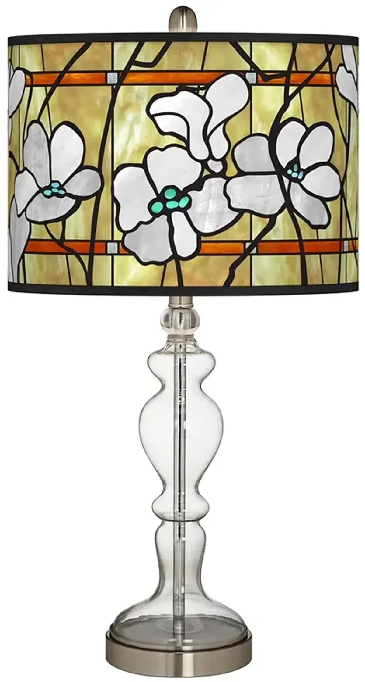 Magnolia Mosaic Giclee Apothecary Clear Glass Table Lamp