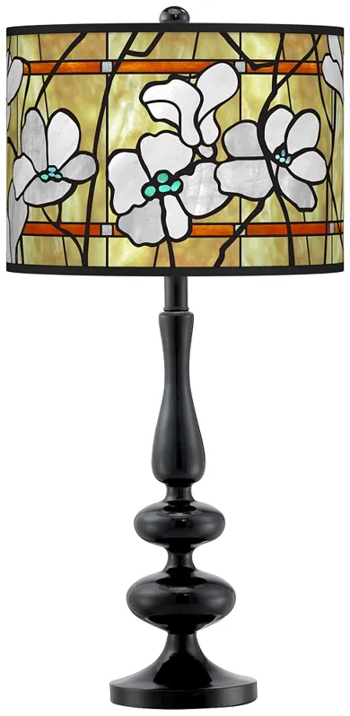 Magnolia Mosaic Giclee Paley Black Table Lamp