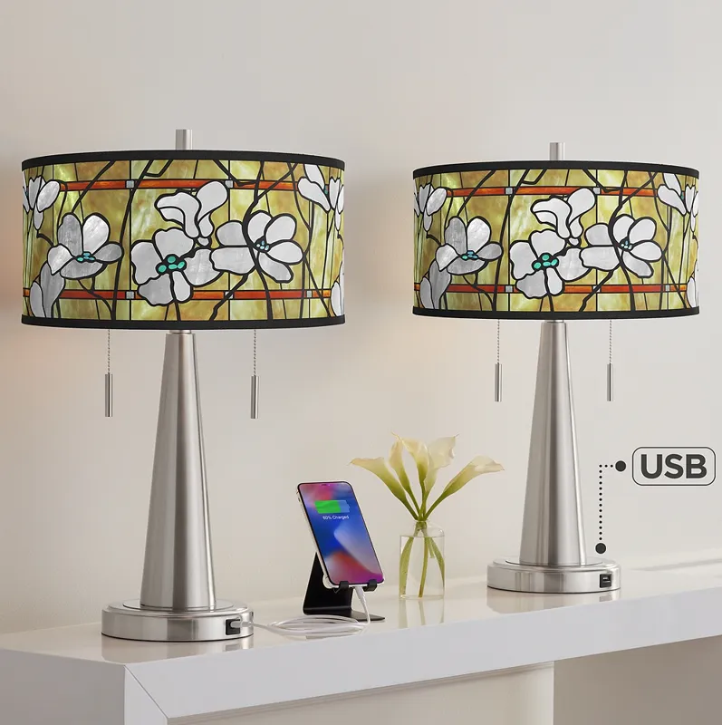 Magnolia Mosaic Vicki Brushed Nickel USB Table Lamps Set of 2