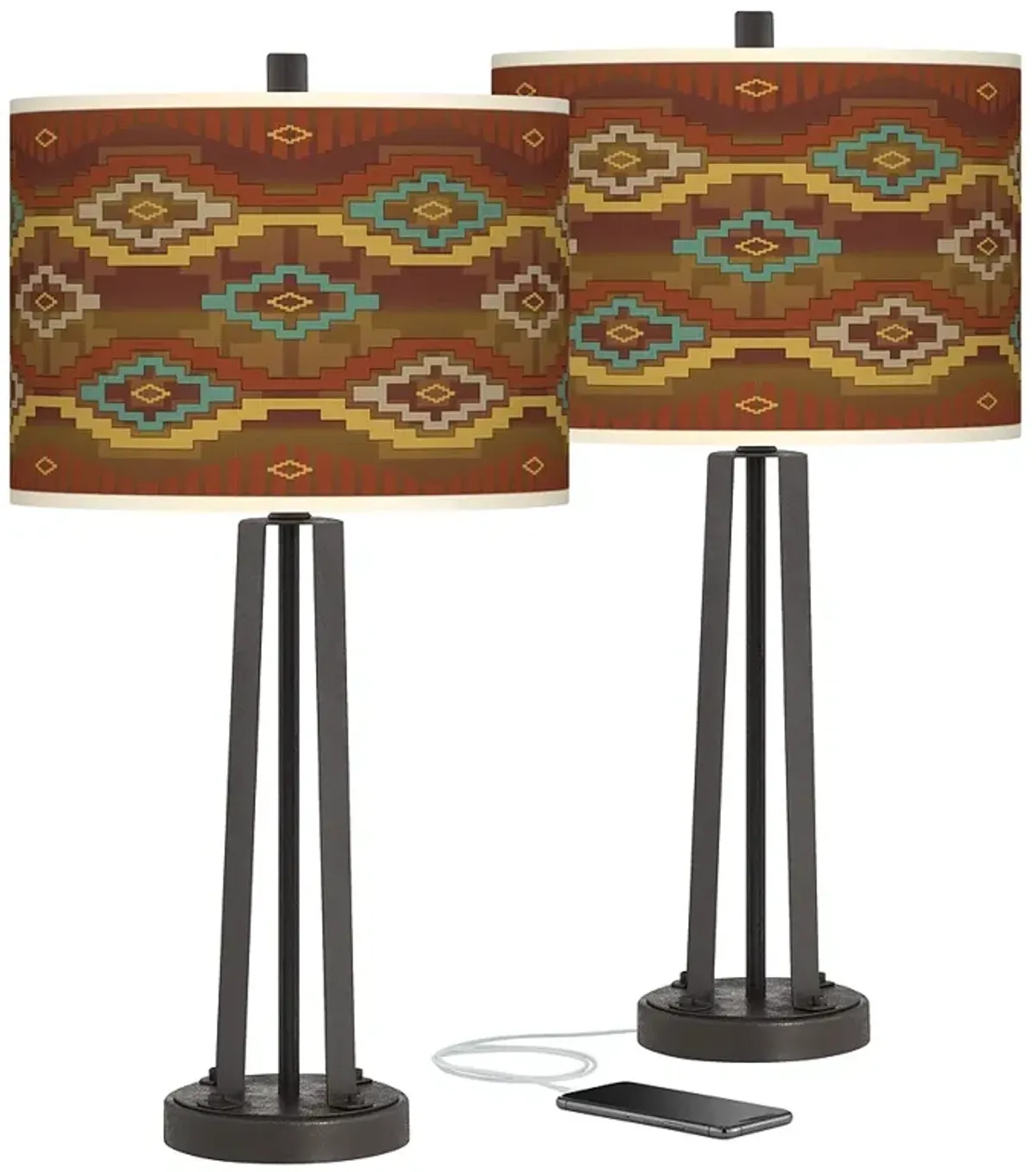 Southwest Sienna Susan Dark Bronze USB Table Lamps Set of 2