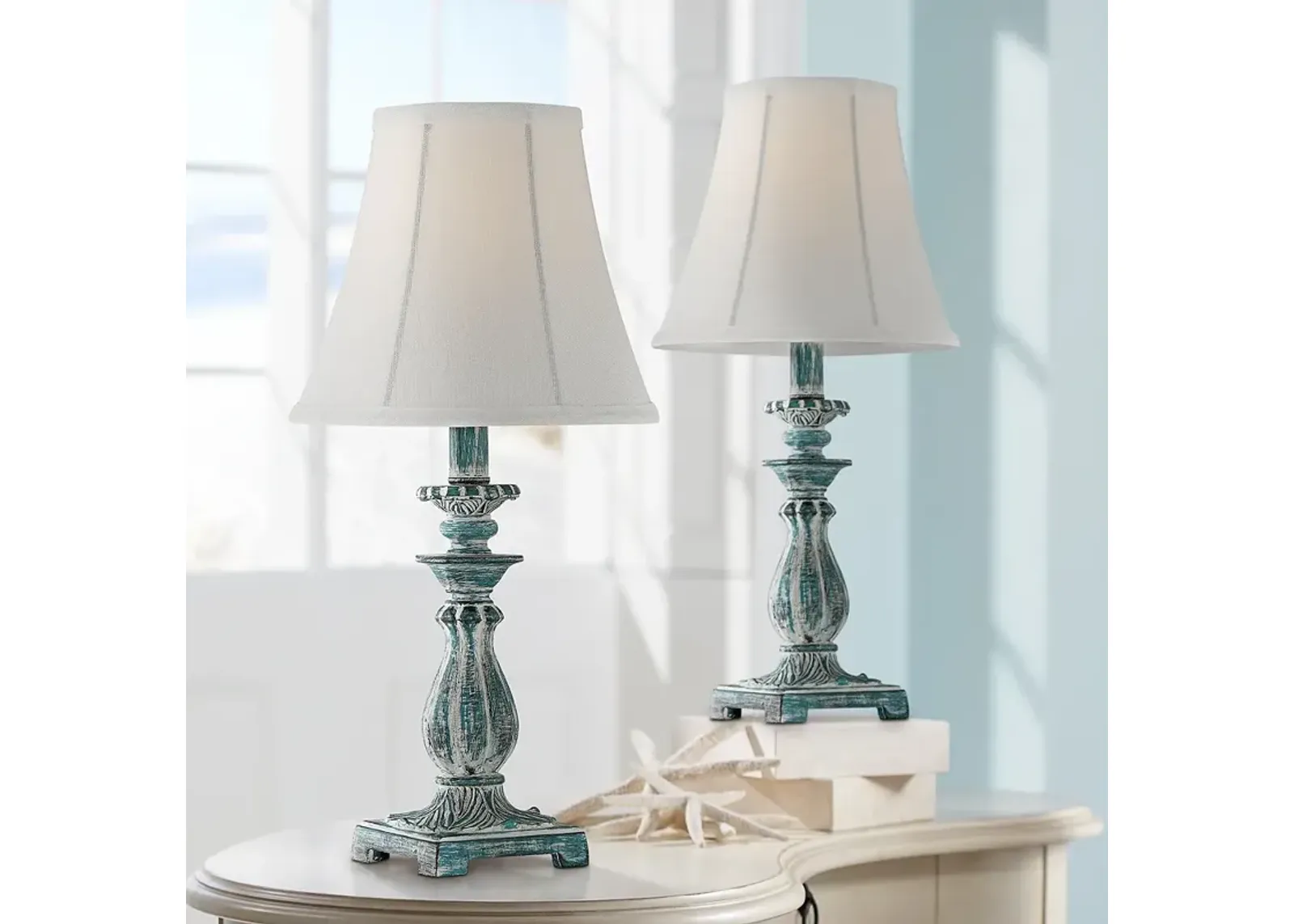 Regency Hill Cali 19" Blue Candlestick Accent Table Lamps - Set of 2