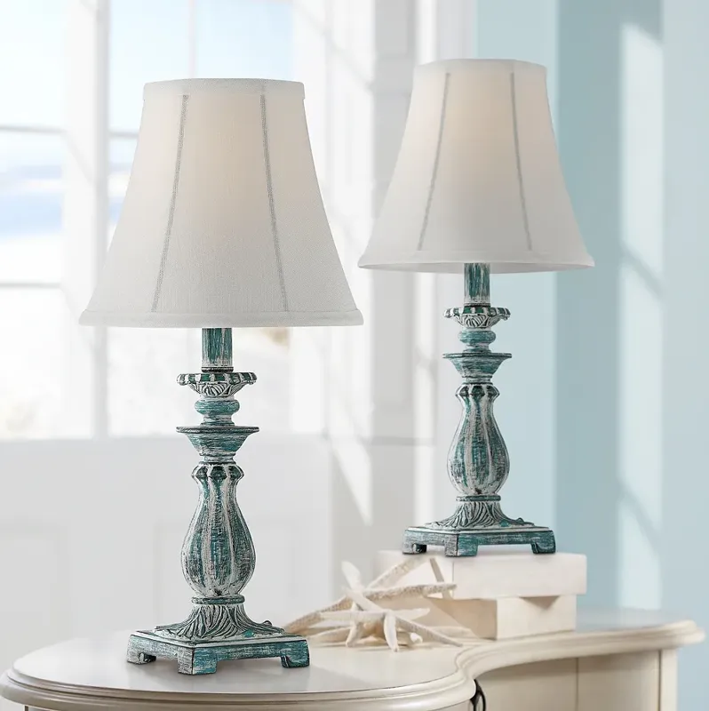 Regency Hill Cali 19" Blue Candlestick Accent Table Lamps - Set of 2