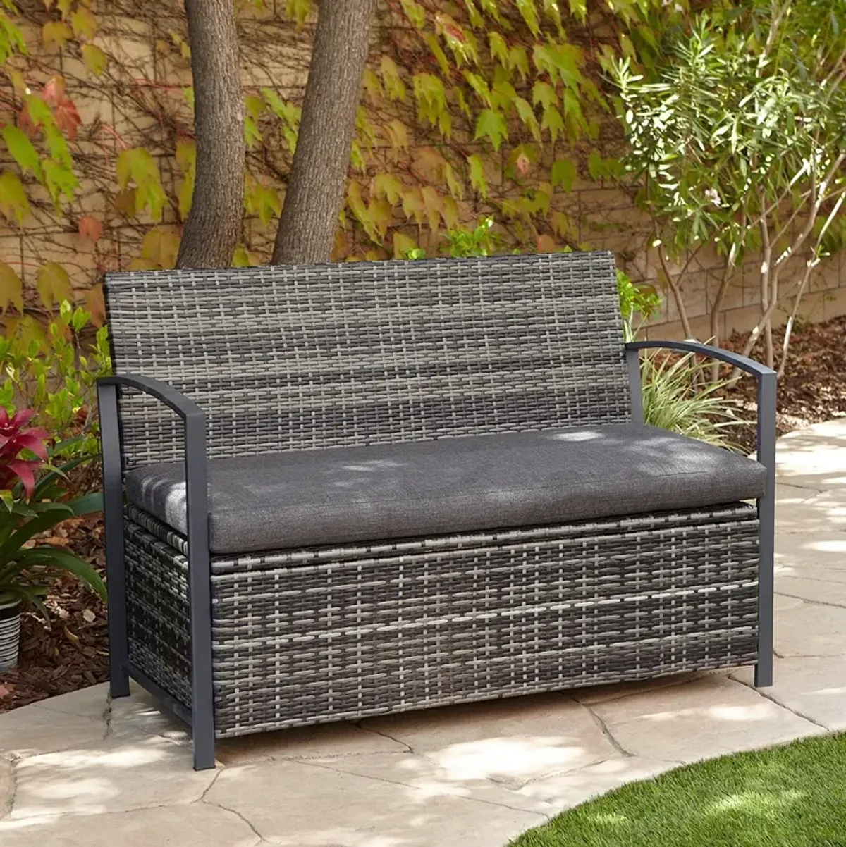 Wicker 47 1/2" Wide Bronze Outdoor Storage Bench