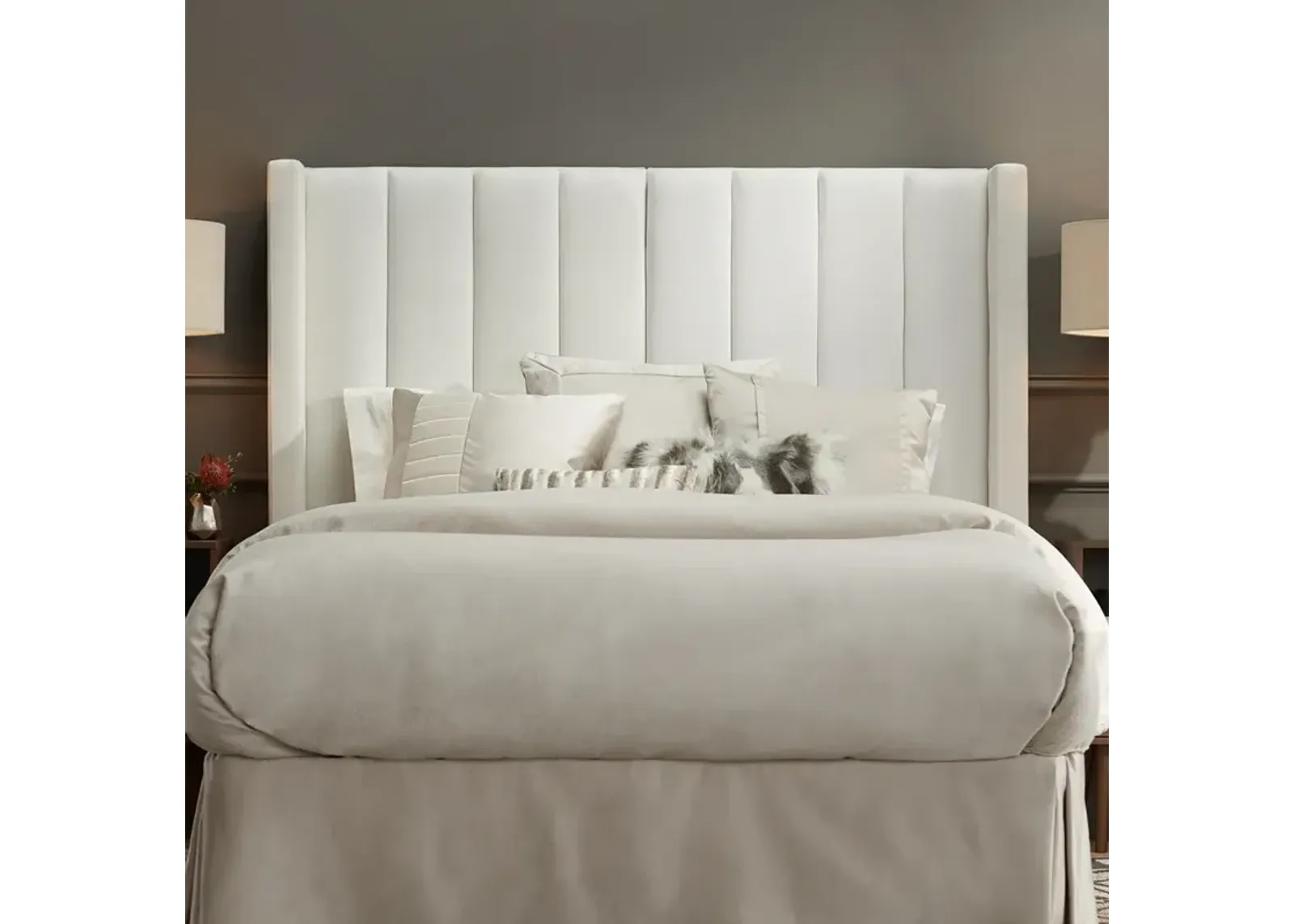 Trent Channel Tufted White Fabric Queen Hanging Headboard