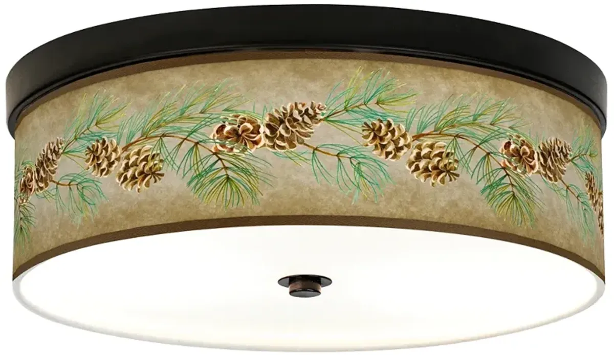 Giclee Gallery 14" Bronze Pine Cone Branch Shade LED Ceiling Light