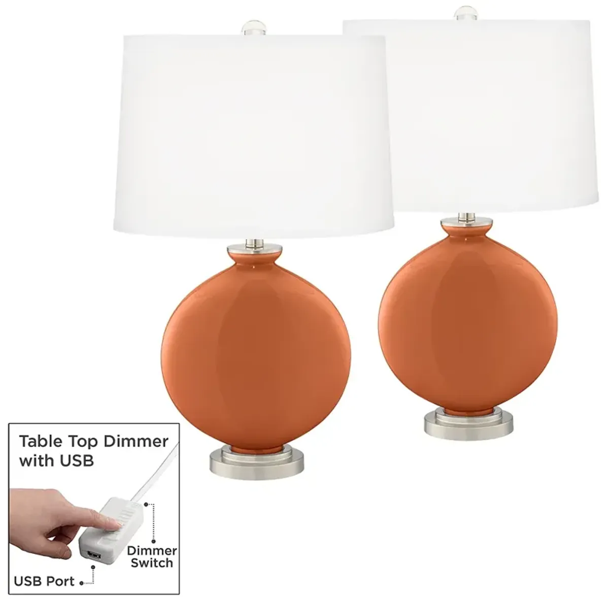 Robust Orange Carrie Table Lamp Set of 2 with Dimmers