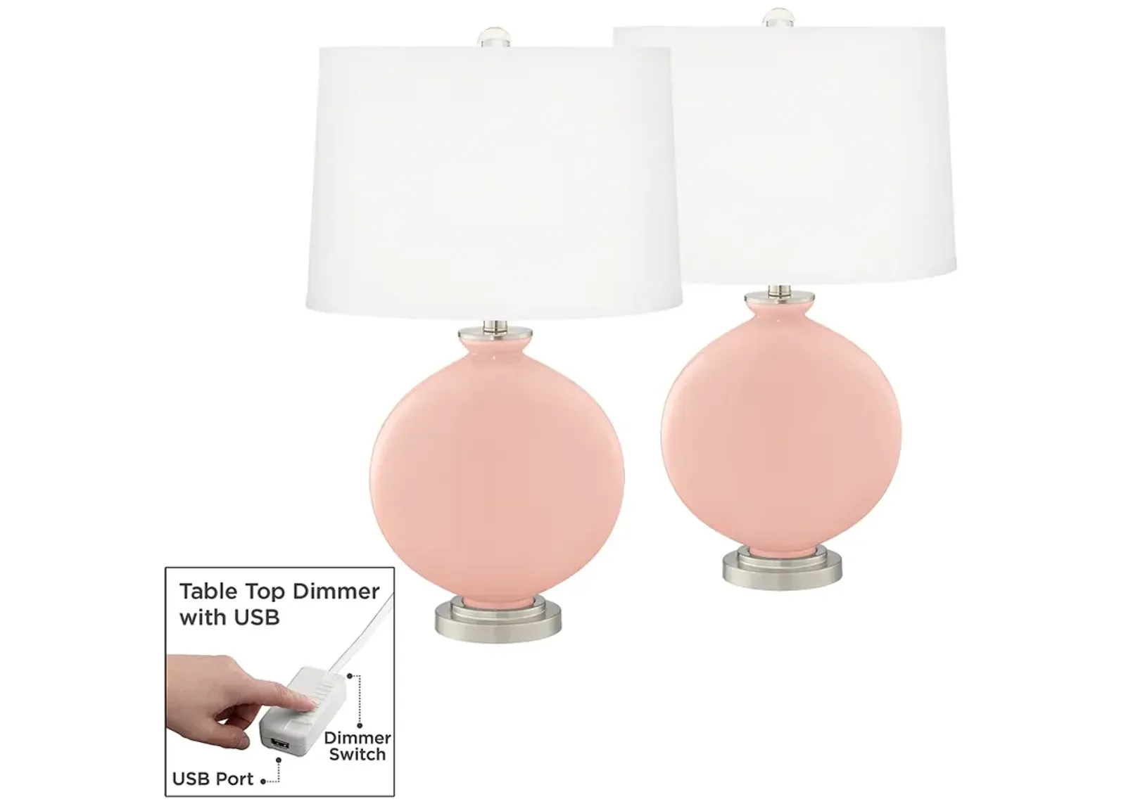 Rose Pink Carrie Table Lamp Set of 2 with Dimmers