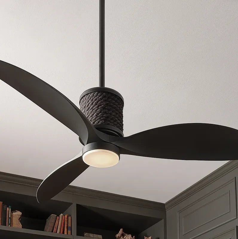 60" Hinkley Marin Matte Black Damp Rated LED Smart Ceiling Fan