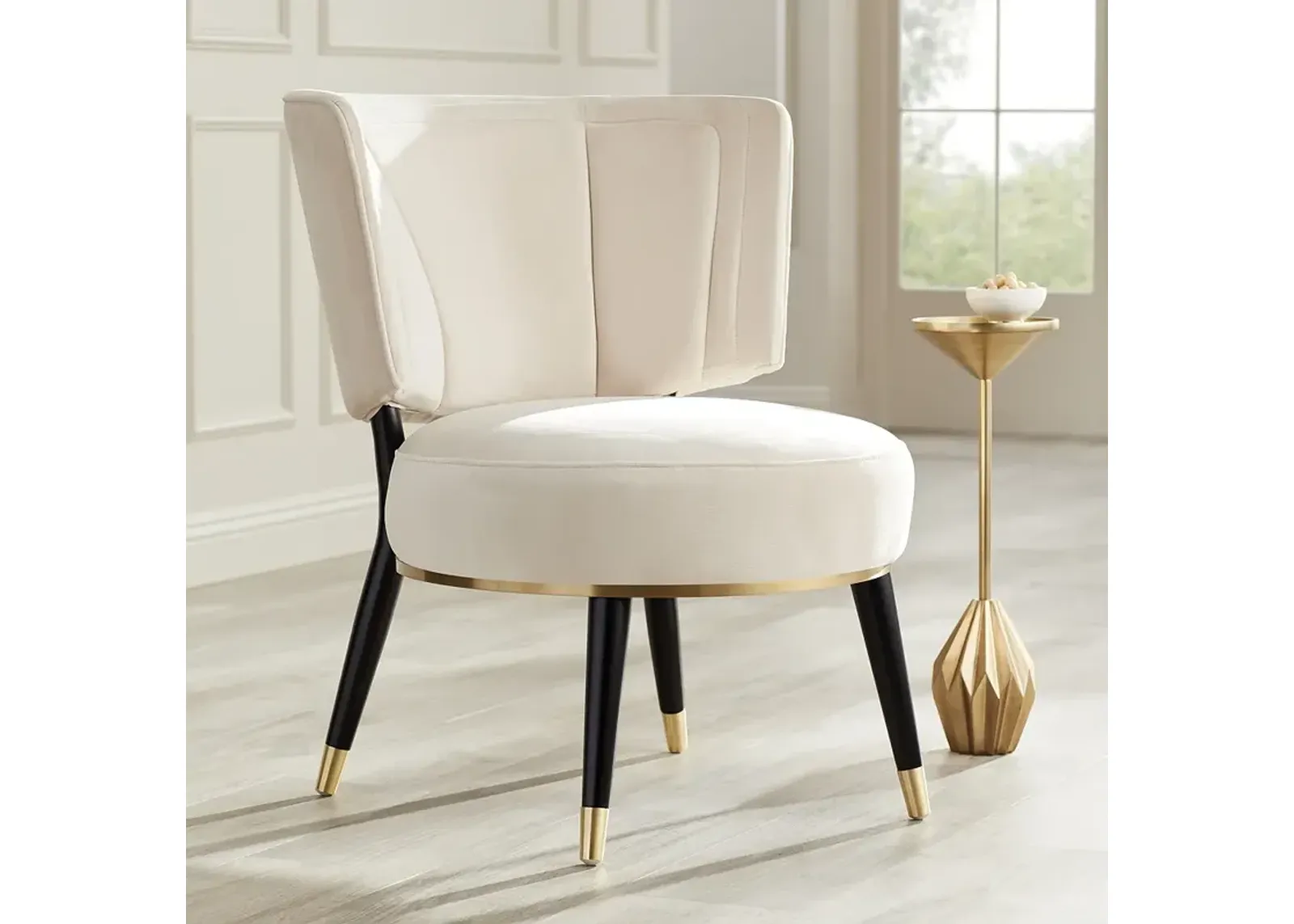 Arman Luxe Light Creme Fabric Round Chair