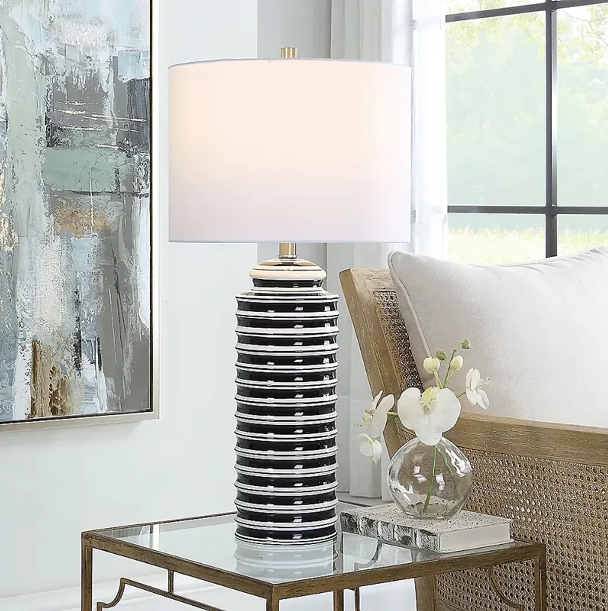 Noble Park Montana Navy and White Ceramic Table Lamp