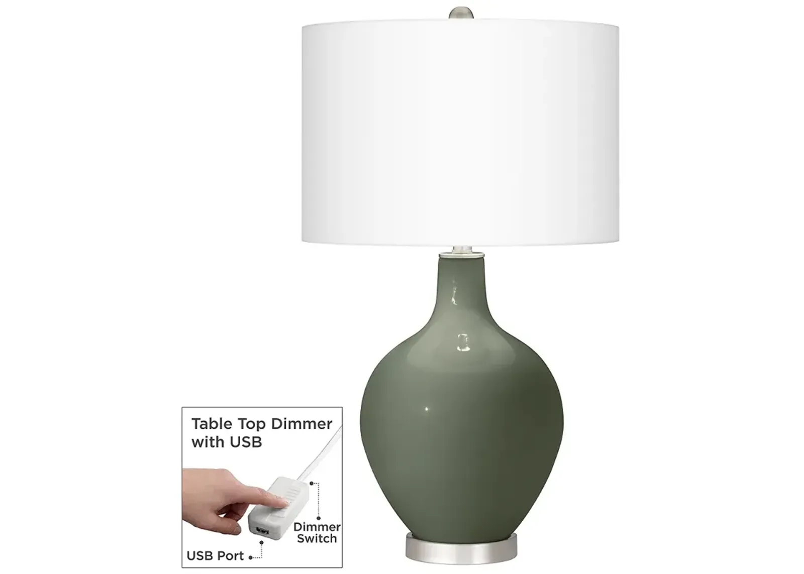 Deep Lichen Green Ovo Table Lamp With Dimmer