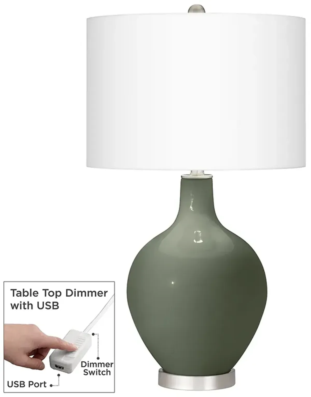 Deep Lichen Green Ovo Table Lamp With Dimmer