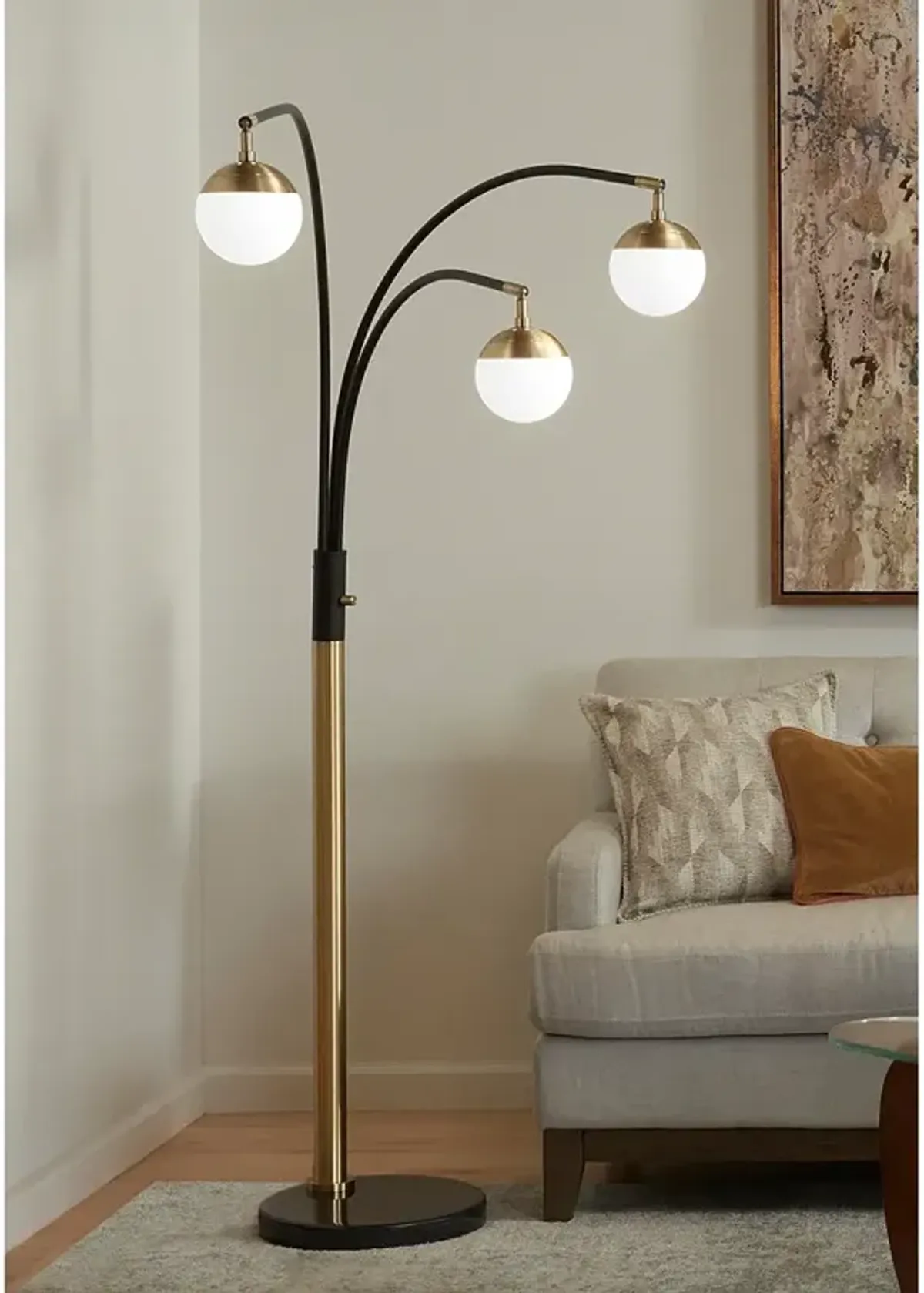 Possini Euro Rayne 72" Warm Gold and Black 3-Light Arc Floor Lamp