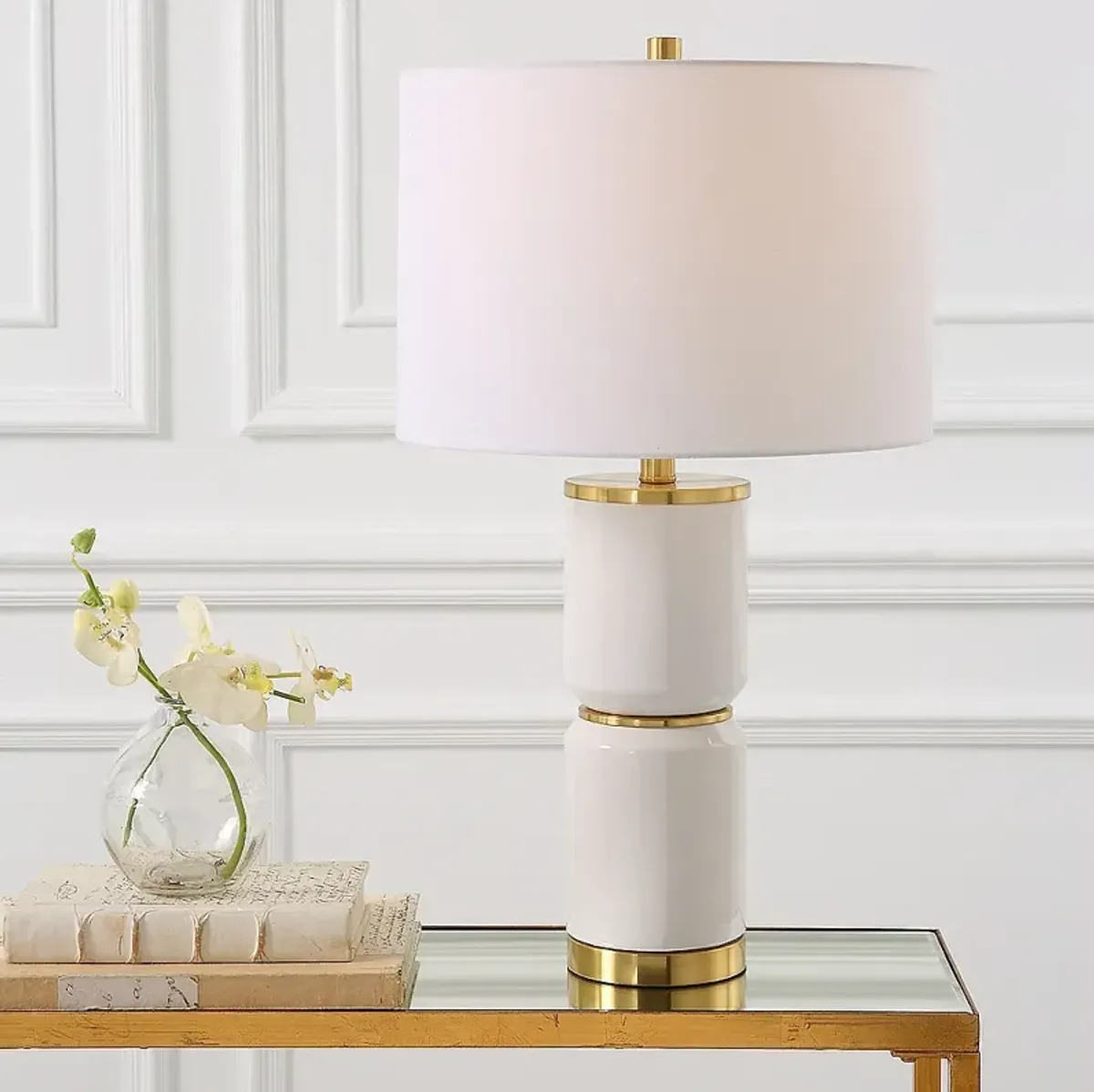 Noble Park Vidar White Ceramic and Gold Metal Table Lamp